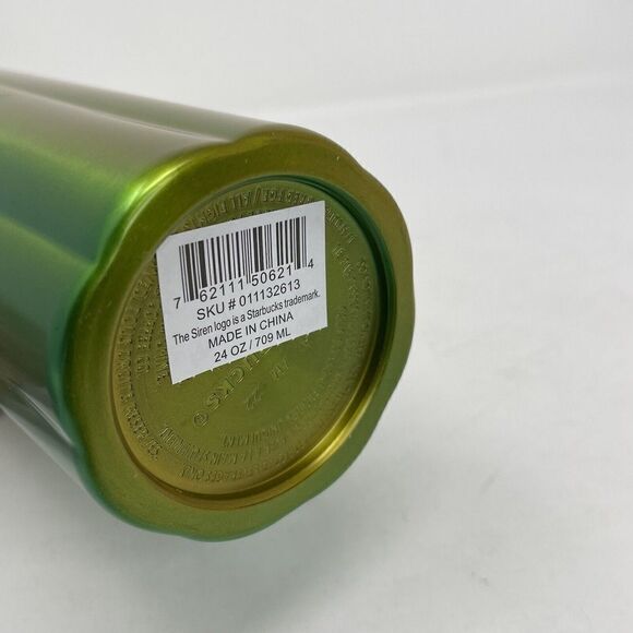 STARBUCKS Venti Stainless Steel Lime Puffy Cold Cup NEW Green Ombre Speckled Top - Picture 8 of 9
